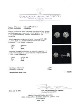 1.41 ctw Diamond Earrings - 14KT White Gold