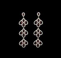 3.30 ctw Ruby and Diamond Earrings Dangle - 18KT White Gold