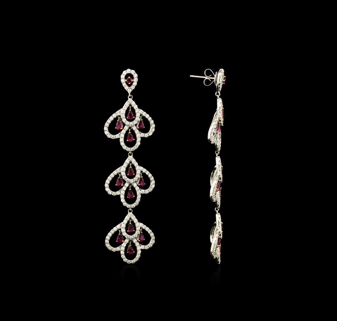 3.30 ctw Ruby and Diamond Earrings Dangle - 18KT White Gold