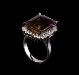 11.18 ctw Ametrine Quartz and Diamond Ring - 14KT White Gold