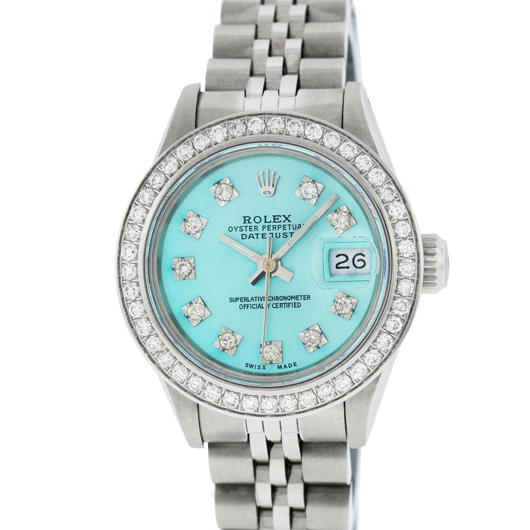 Rolex Ladies Stainless Steel Ice Blue Diamond 26MM Datejust Wristwatch