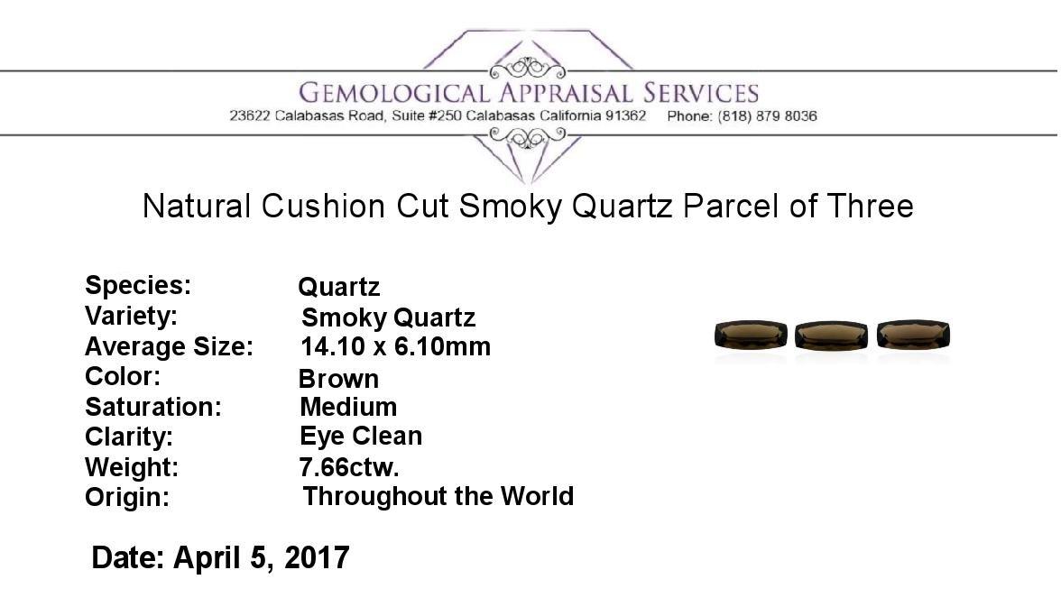 7.66 ctw. Natural Cushion Cut Smoky Quartz Parcel of Three