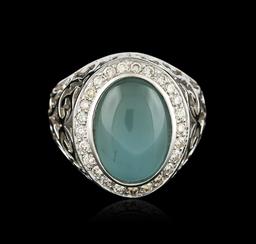 14KT White Gold 9.14 ctw Aquamarine and Diamond Ring