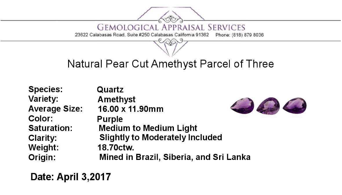 18.70 ctw. Natural Pear Cut Amethyst Parcel of Three