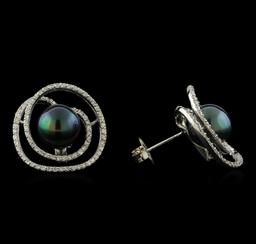 Tahitian Pearl and Diamond Earrings - 14KT White Gold