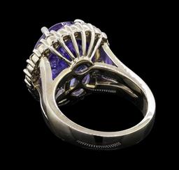 GIA Cert 11.27 ctw Tanzanite and Diamond Ring - 14KT White Gold