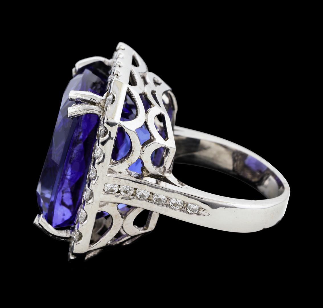 31.45 ctw Tanzanite and Diamond Ring - 14KT White Gold