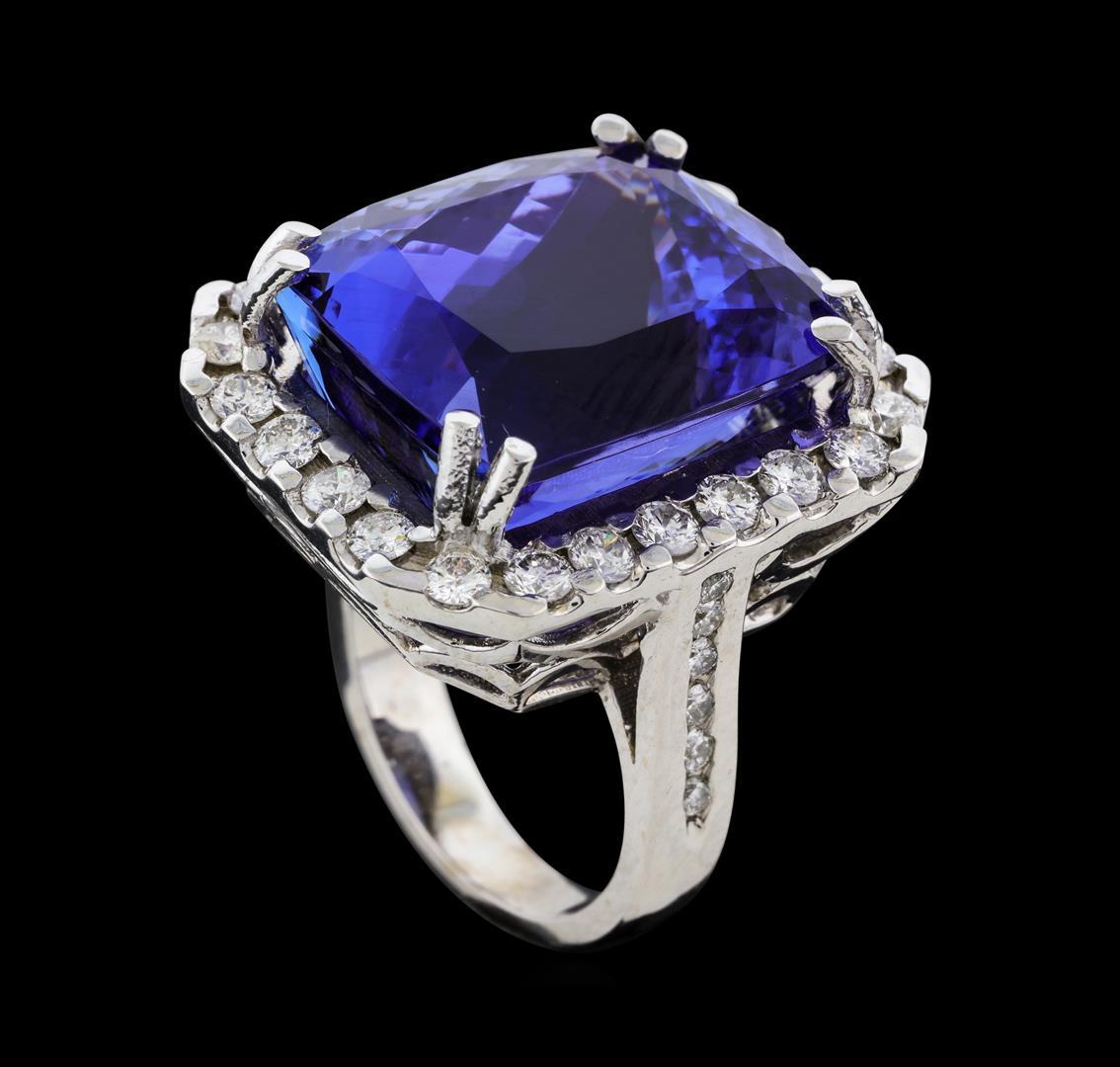 31.45 ctw Tanzanite and Diamond Ring - 14KT White Gold