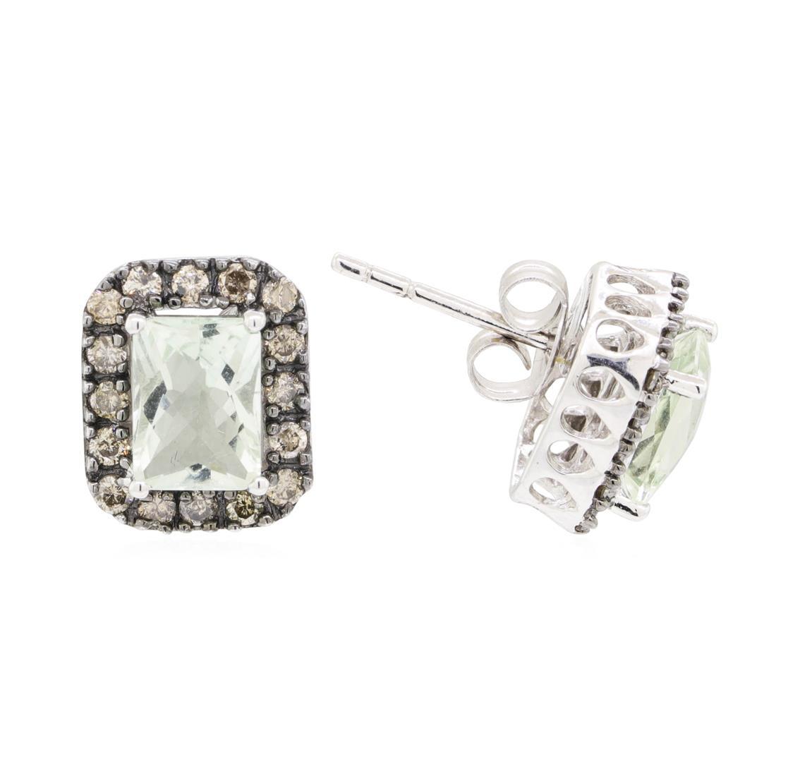 2.31 ctw Green Amethyst and Diamond Earrings - 14KT White Gold