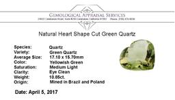 10.85 ct. Natural Heart Shape Cut Green Quartz