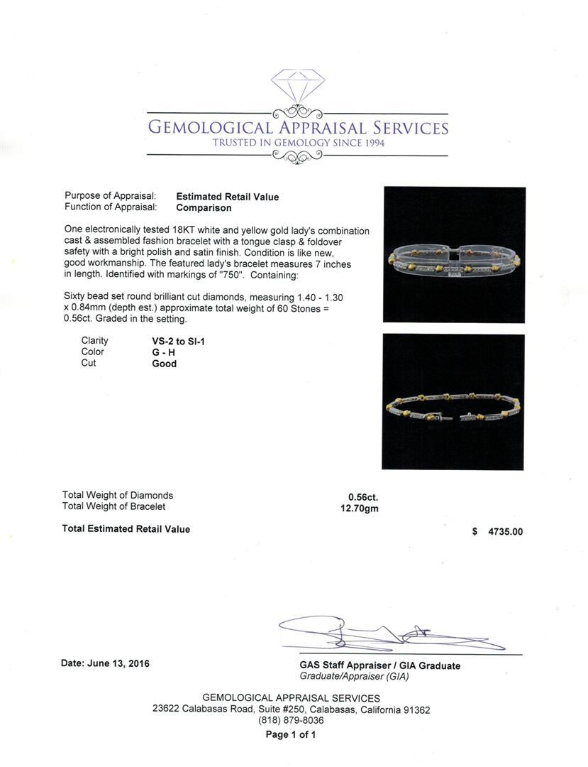 0.56 ctw Diamond Bracelet - 18KT White and Yellow Gold