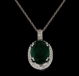 7.50 ctw Emerald and Diamond Pendant With Chain - 14KT White Gold