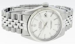 Rolex Mens Stainless Steel 36MM Silver Index Fluted Bezel Datejust Wristwatch