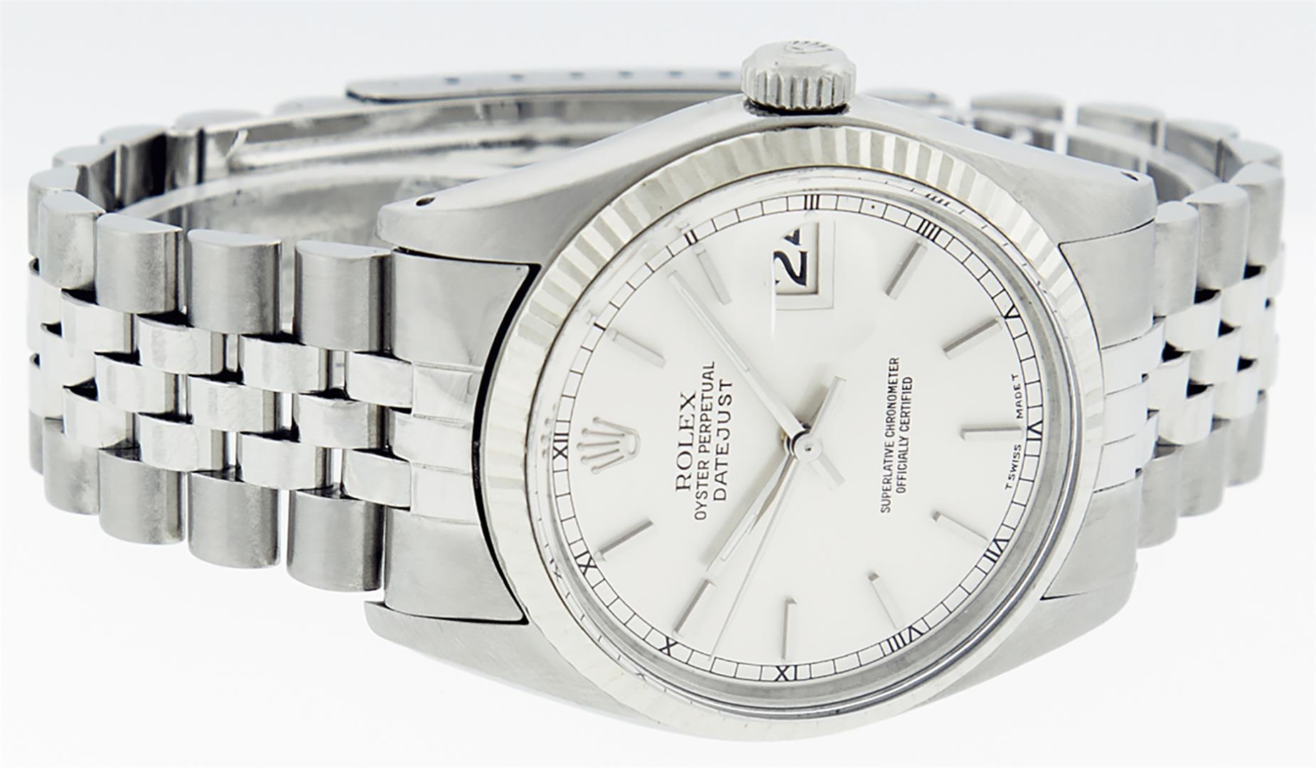 Rolex Mens Stainless Steel 36MM Silver Index Fluted Bezel Datejust Wristwatch