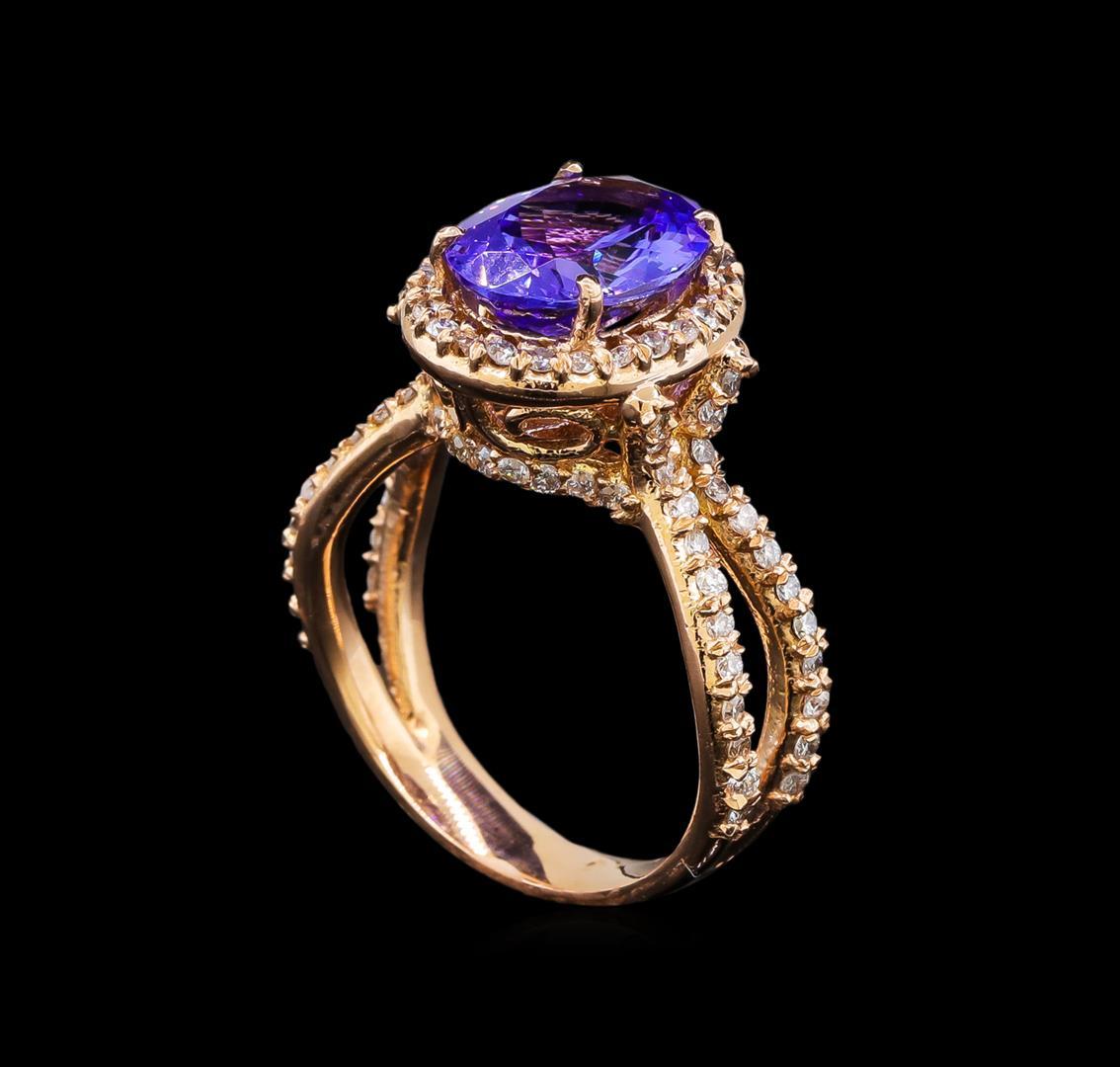 14KT Rose Gold 4.34 ctw Tanzanite and Diamond Ring