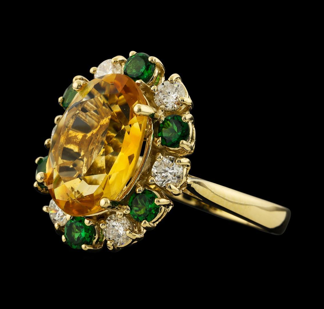 4.81 ctw Citrine, Tsavorite and Diamond Ring - 14KT Yellow Gold