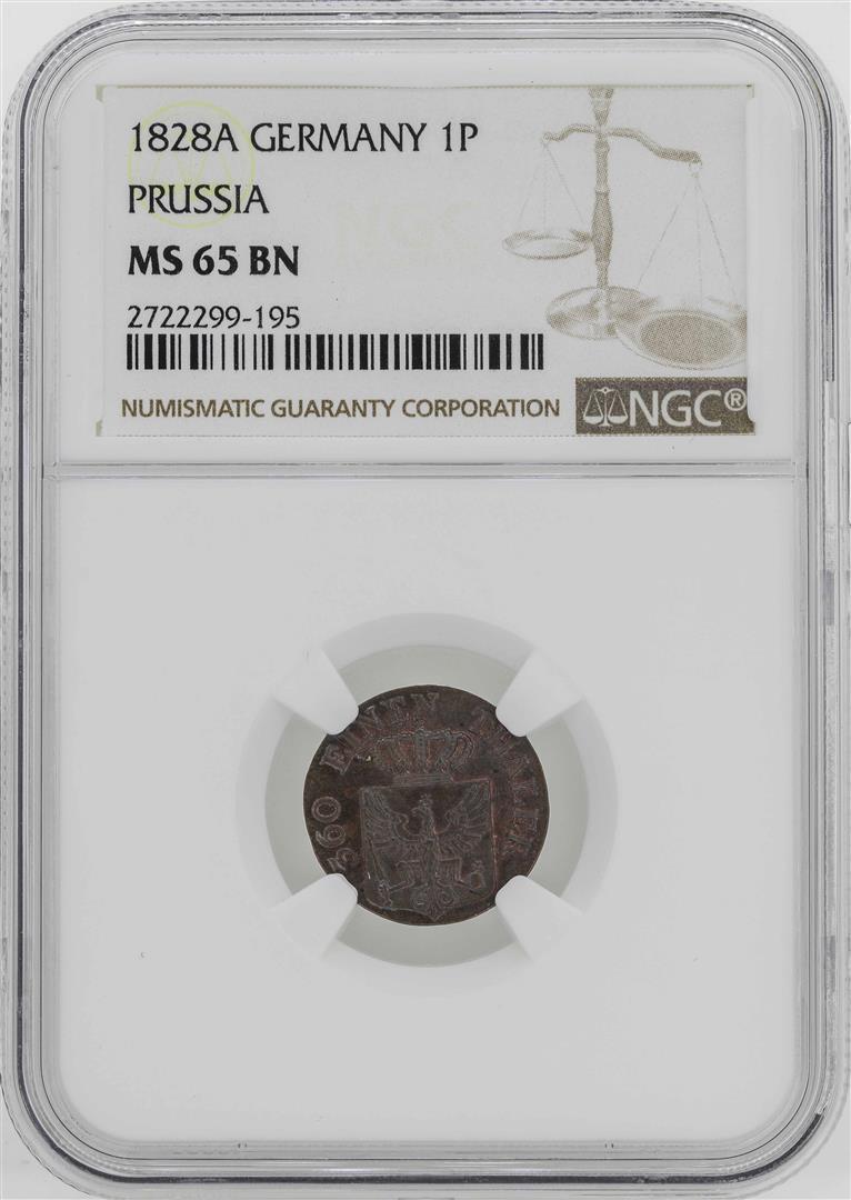 1828-A Germany-Prussia Friedrich Wilhelm II Pfenning NGC MS65BN