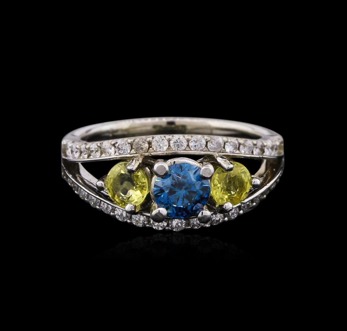 0.54 ctw Blue Diamond and Sapphire Ring - 14KT White Gold