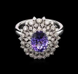 2.18 ctw Tanzanite and Diamond Ring - 14KT White Gold