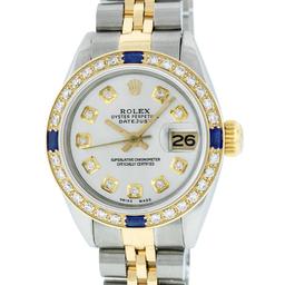 Rolex Ladies 2 Tone Silver Diamond & Sapphire Datejust Wristwatch