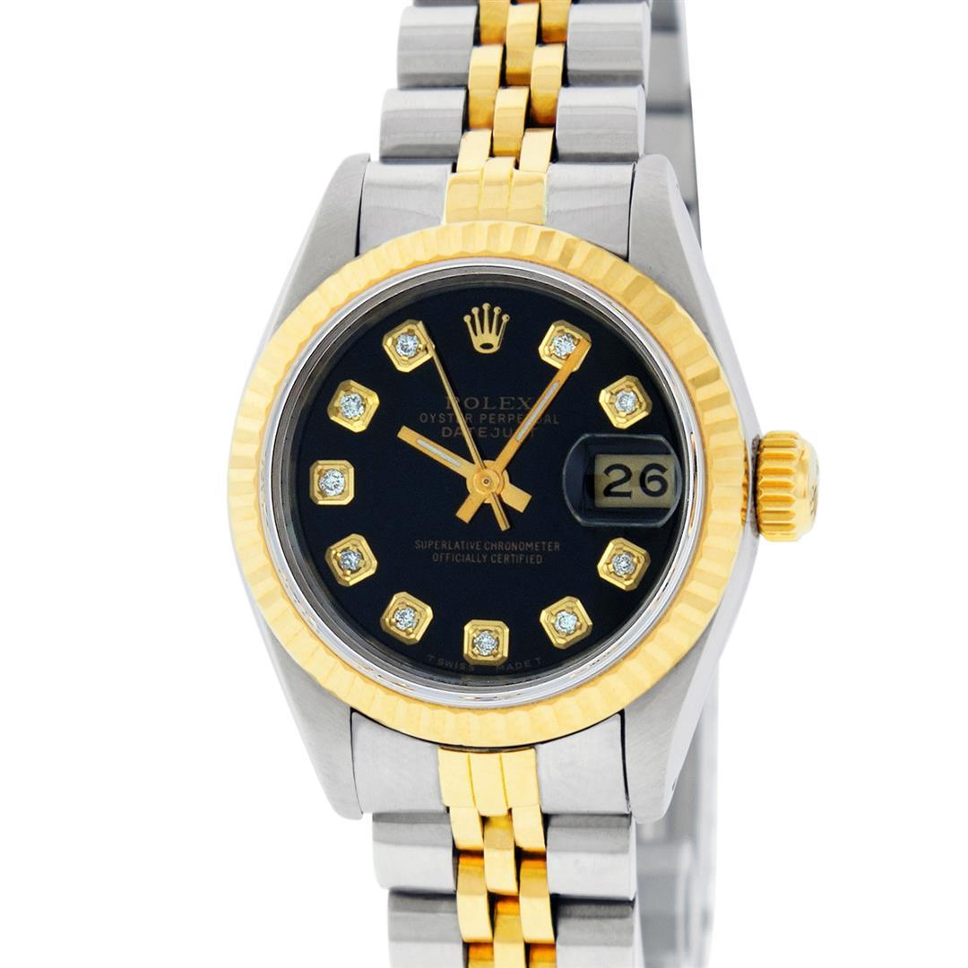 Rolex Ladies 2 Tone 14K Black Diamond 26MM Datejust Wristwatch