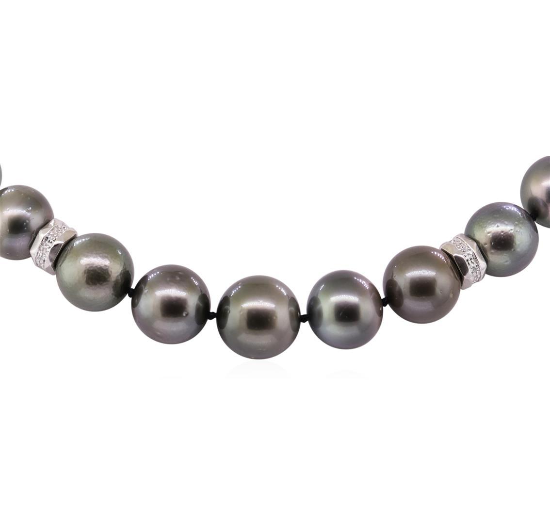 0.67 ctw Diamond and Tahitian Pearl Necklace - 14KT White Gold