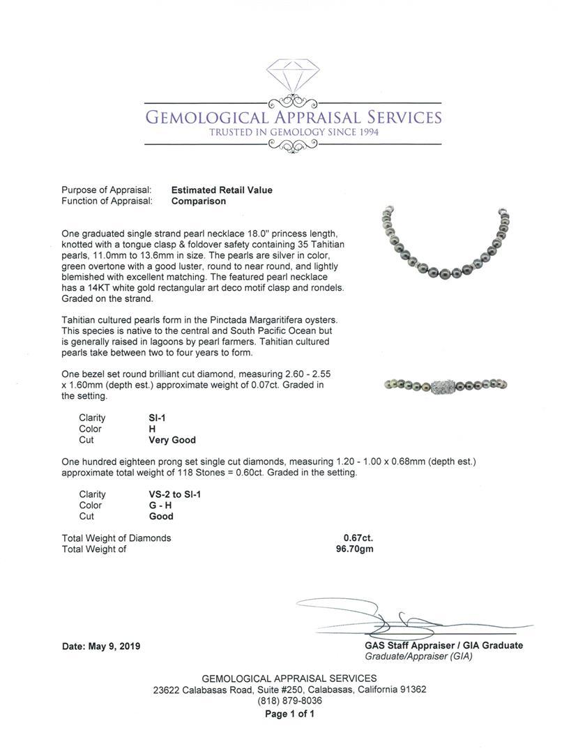 0.67 ctw Diamond and Tahitian Pearl Necklace - 14KT White Gold