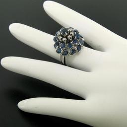 14k White Gold 3.56 ctw Tiered Round Marquise Sapphire Old Diamond Ring