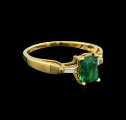 0.80 ctw Emerald and Diamond Ring - 14KT Yellow Gold