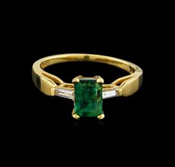 0.80 ctw Emerald and Diamond Ring - 14KT Yellow Gold