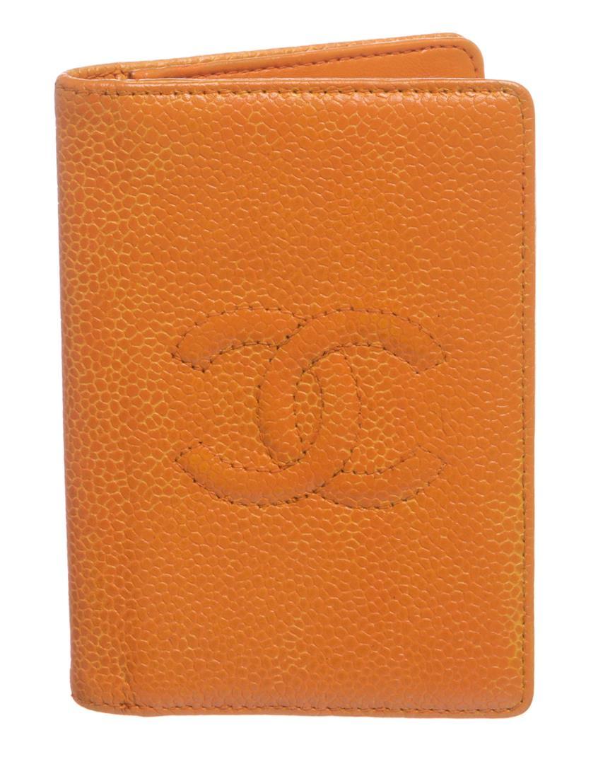 Chanel Orange Caviar Leather CC Logo Small Bifold Cardholder Wallet