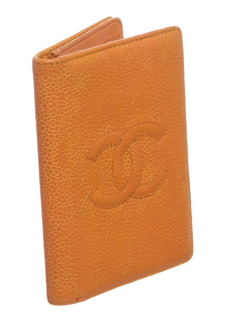 Chanel Orange Caviar Leather CC Logo Small Bifold Cardholder Wallet