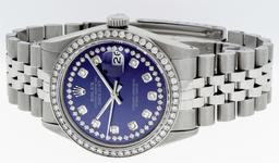 Rolex Mens Stainless Steel Puple String Diamond 36MM Datejust Wristwatch