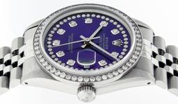 Rolex Mens Stainless Steel Puple String Diamond 36MM Datejust Wristwatch