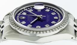 Rolex Mens Stainless Steel Puple String Diamond 36MM Datejust Wristwatch