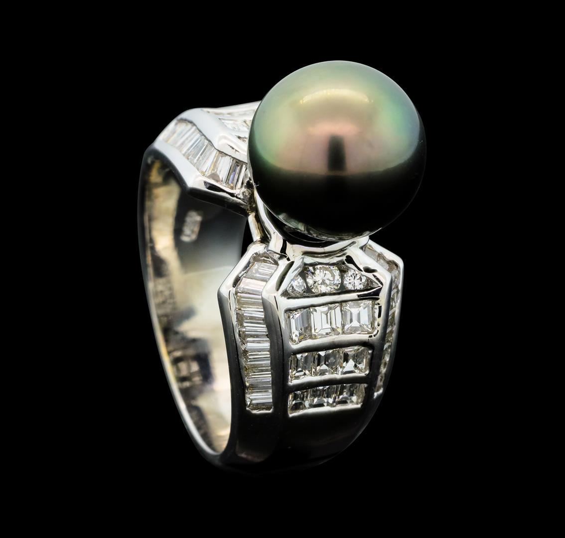 1.49 ctw Diamond and Black Pearl Ring - Palladium