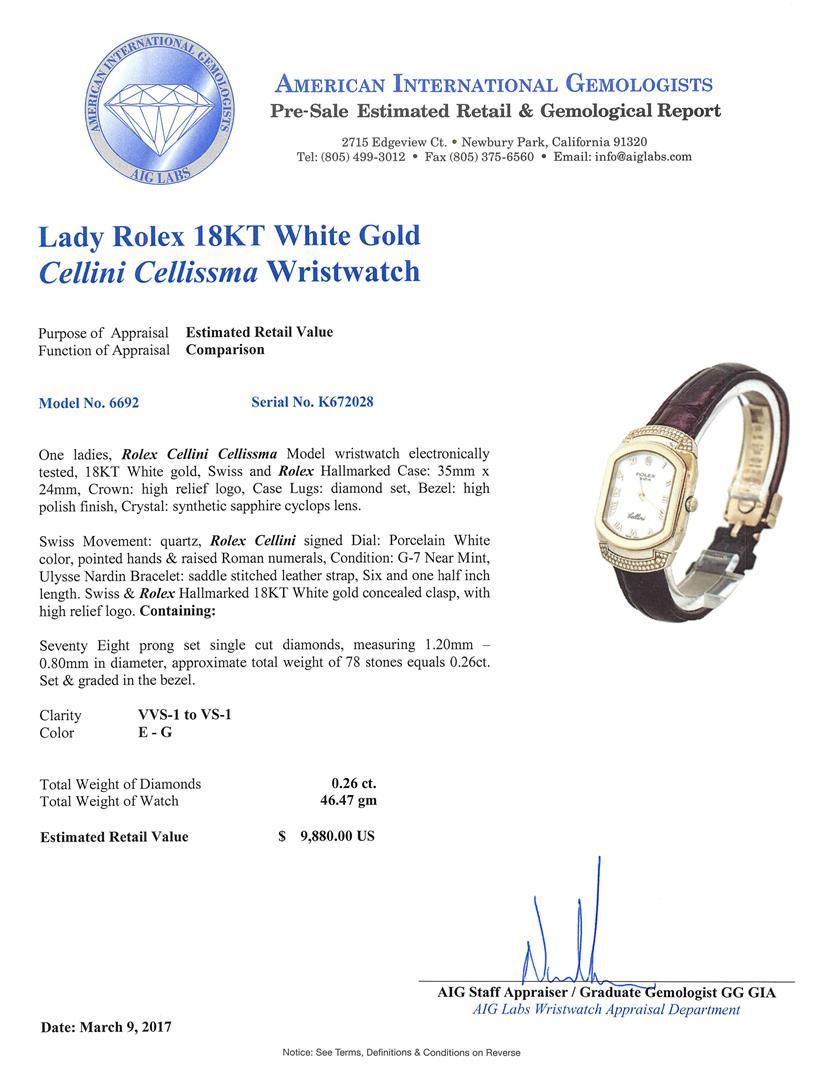 Ladies Rolex 18KT White Gold Cellini Cellissma Model Watch