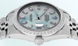 Rolex Mens Stainless Steel Blue MOP Baguette Diamond 36MM Datejust Wristwatch