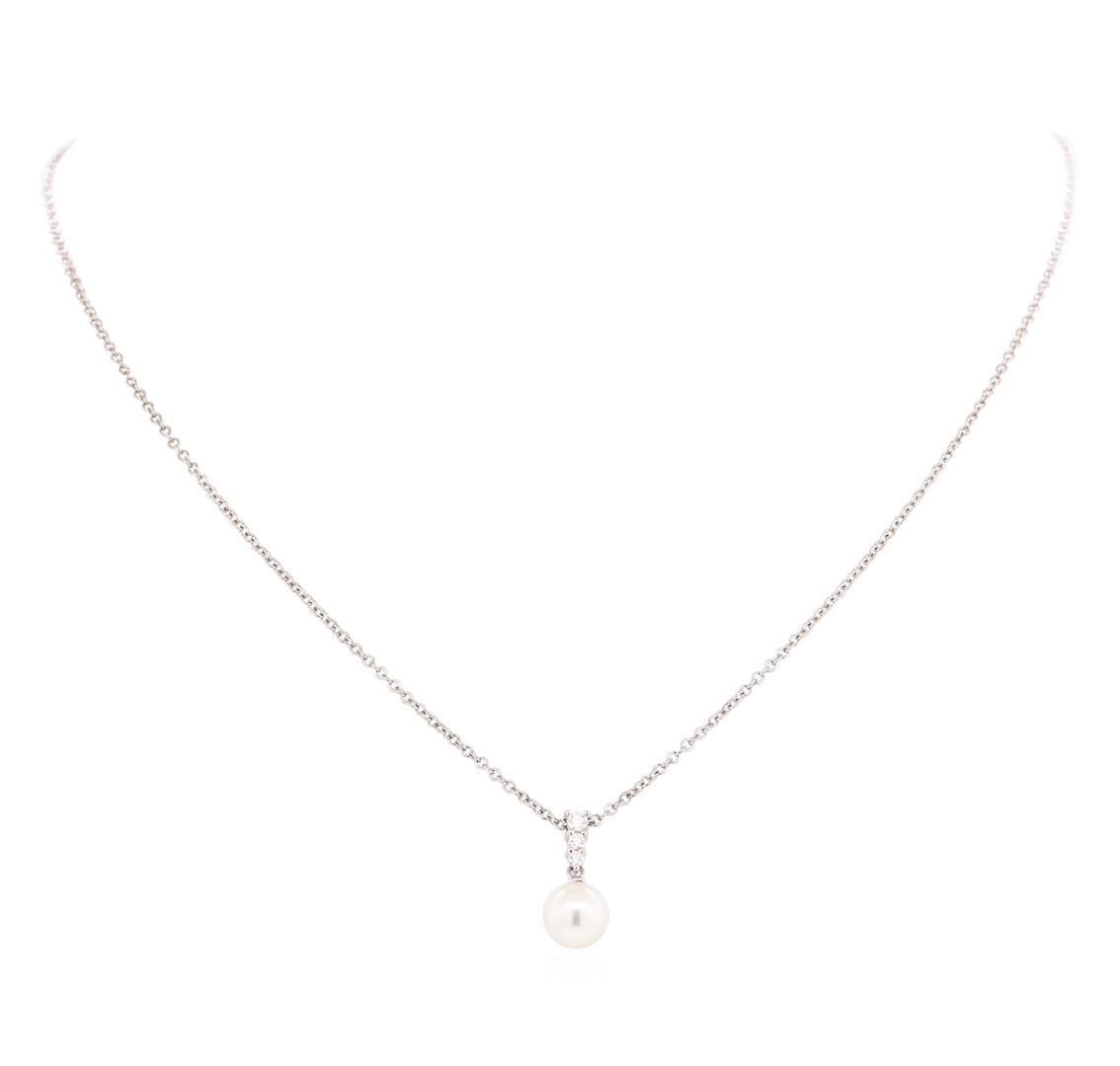 Pearl and Diamond Pendant with Chain - 18KT White Gold