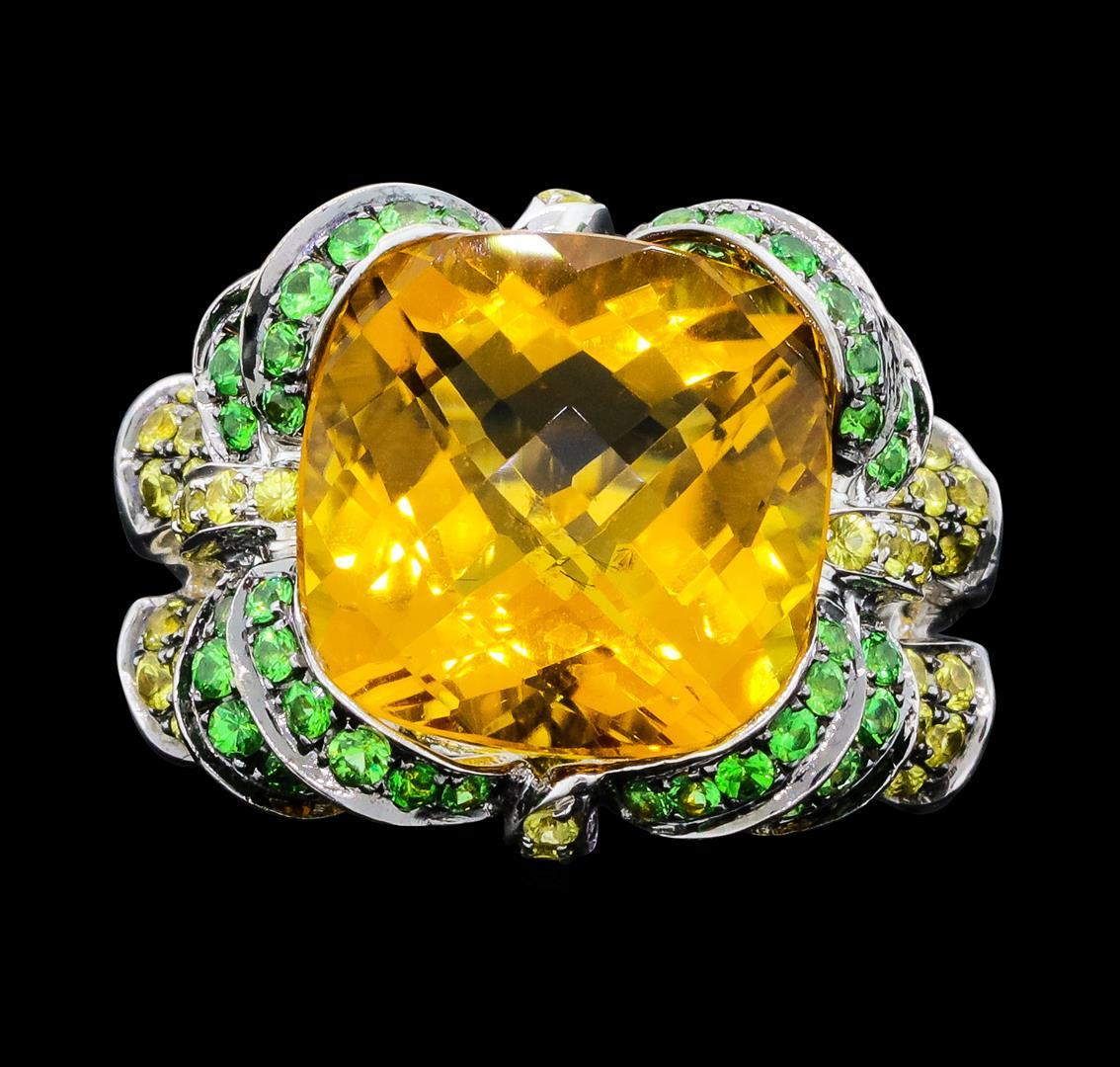 8.75 ctw Citrine, Tsavorite and Lemon Quartz Ring - 18KT White Gold