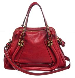 Chloe Red Grained Leather Paraty Small Satchel Handbag