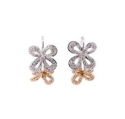 0.50 ctw Diamond Floral Motif French Wire Earrings - 14KT Rose and White Gold