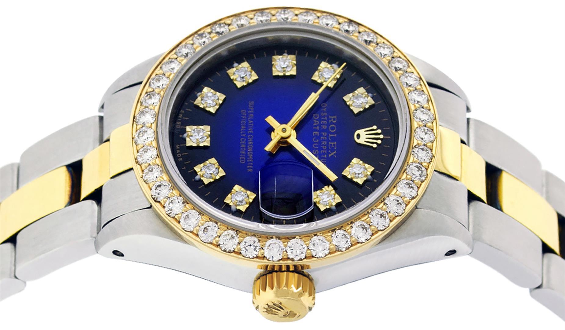 Rolex Ladies 2 Tone 14K Blue Vignette VS Diamond Oyster Datejust Wristwatch