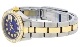 Rolex Ladies 2 Tone 14K Blue Vignette VS Diamond Oyster Datejust Wristwatch