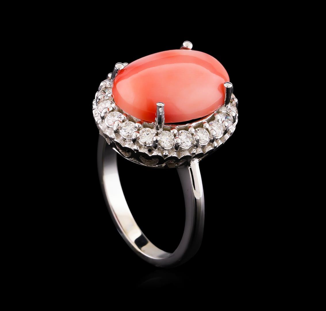 6.50 ctw Pink Coral and Diamond Ring - 14KT White Gold