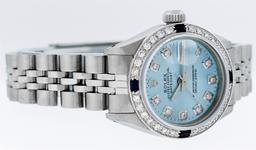 Rolex Ladies Stainless Steel Sky Blue Diamond & Sapphire Datejust Wristwatch