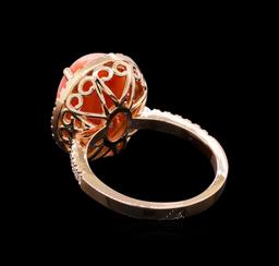 5.66 ctw Coral and Diamond Ring - 14KT Rose Gold