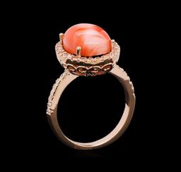 5.66 ctw Coral and Diamond Ring - 14KT Rose Gold