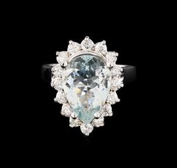 4.48 ctw Aquamarine and Diamond Ring - 14KT White Gold