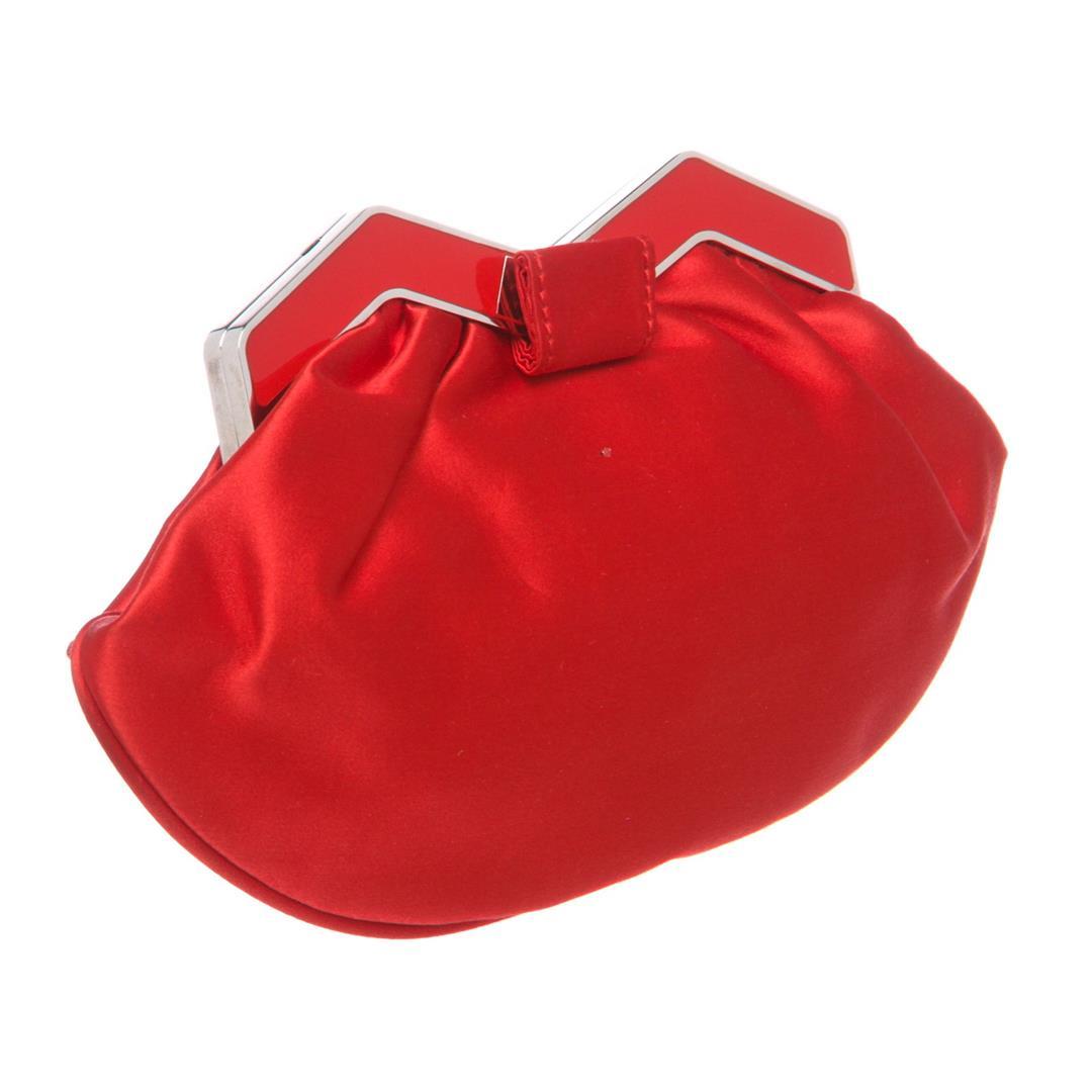 MCM Red Satin M Clutch Shoulder Bag